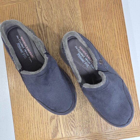 Skechers Clog Shoes Womens Size 6 Suede Faux Fur Slip On Slippers Memory Foam - Picture 6 of 9